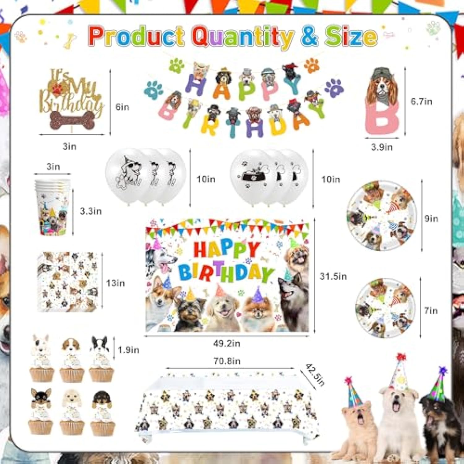 102 Pcs Dog Themed Birthday Kit Paw Print Balloons, Plates, Banner & More for 20 Guests