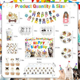 102 Pcs Dog Themed Birthday Kit Paw Print Balloons, Plates, Banner & More for 20 Guests