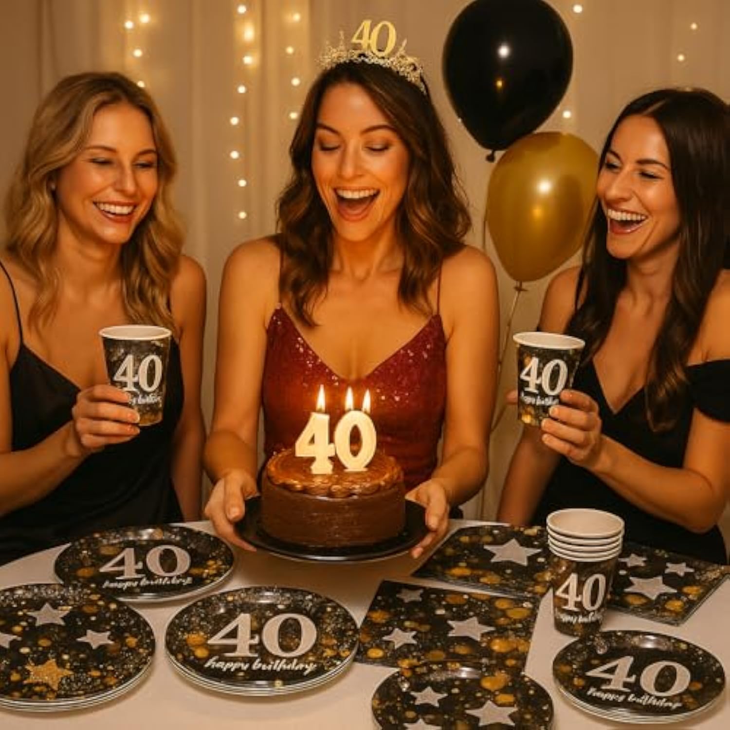 40Th Birthday Party Supplies For 30 – Plates, Cups, Napkins | Black & Gold 9" Dinner Plates, 7" Dessert Plates, 12Oz Cups, 3-Ply Napkins – Disposable 40Th Birthday Decorations For Men & Women