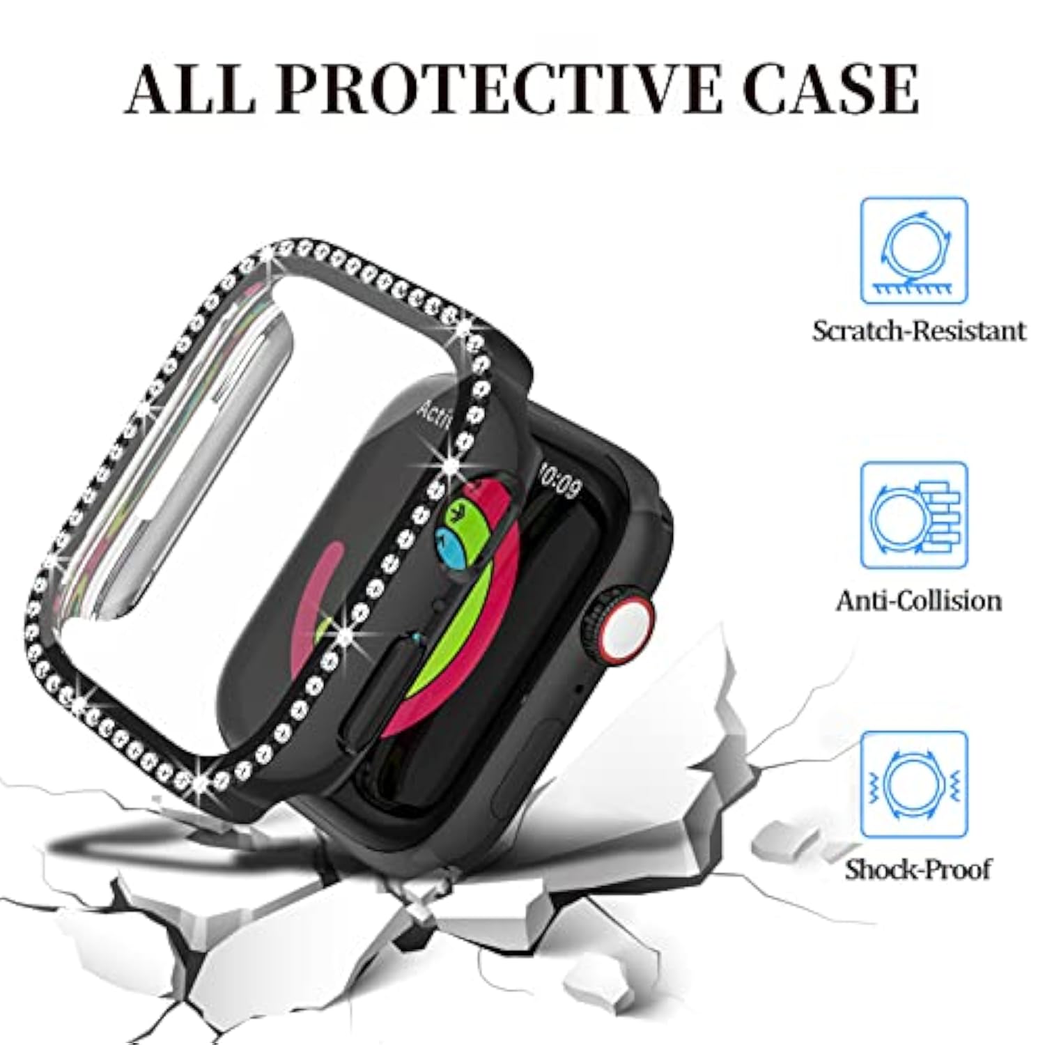 5-Pack Apple Watch 44mm Bling Case w Tempered Glass Sparkling Cover