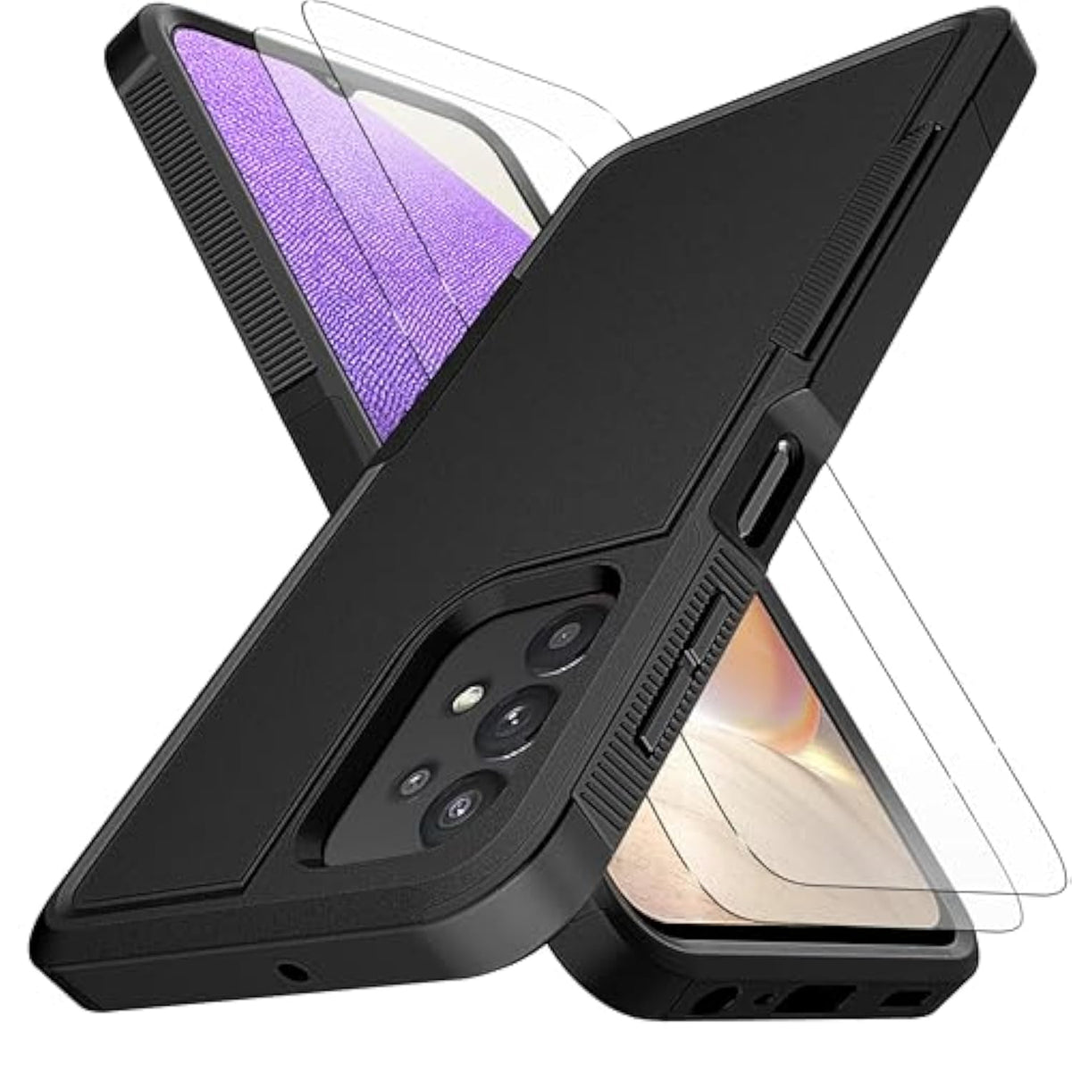 For Galaxy A32 5G Case, [10 Ft Military Grade Drop Protection] [Non-Slip] [2 Pcs Screen Protector] Heavy Duty Full-Body Shockproof Case For Samsung Galaxy A32 5G 6.5"-Black