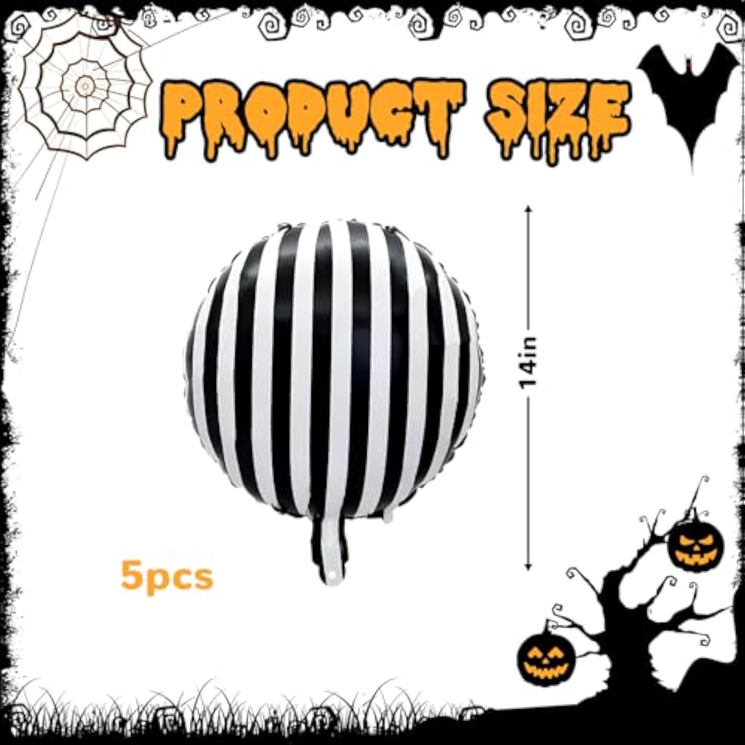 Halloween Skull Foil Balloon Set: Black & White Striped Skeleton Decor