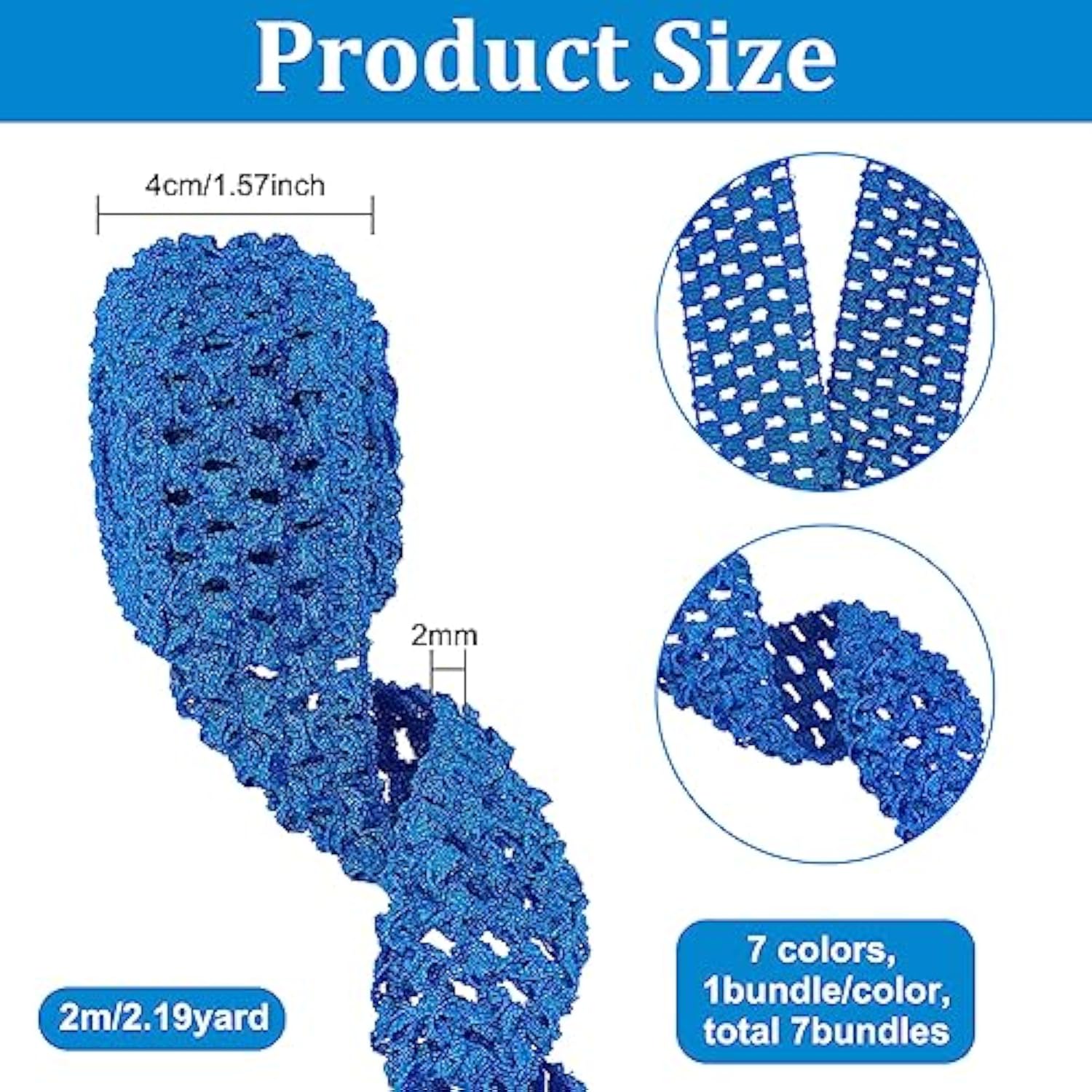 15 Yards 1.5" Wide Elastic Crochet Headband 7-Color Ribbon Crochet Str