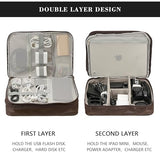 Electronics Accessories Organizer Bag, Waterproof Double Layertravel Cable Organizer Case For Cords, Charger, Power Bank,Hard Drive, Mouse -Shockproof Tech Storage Pouch (Classic-Two Layers-Brown)