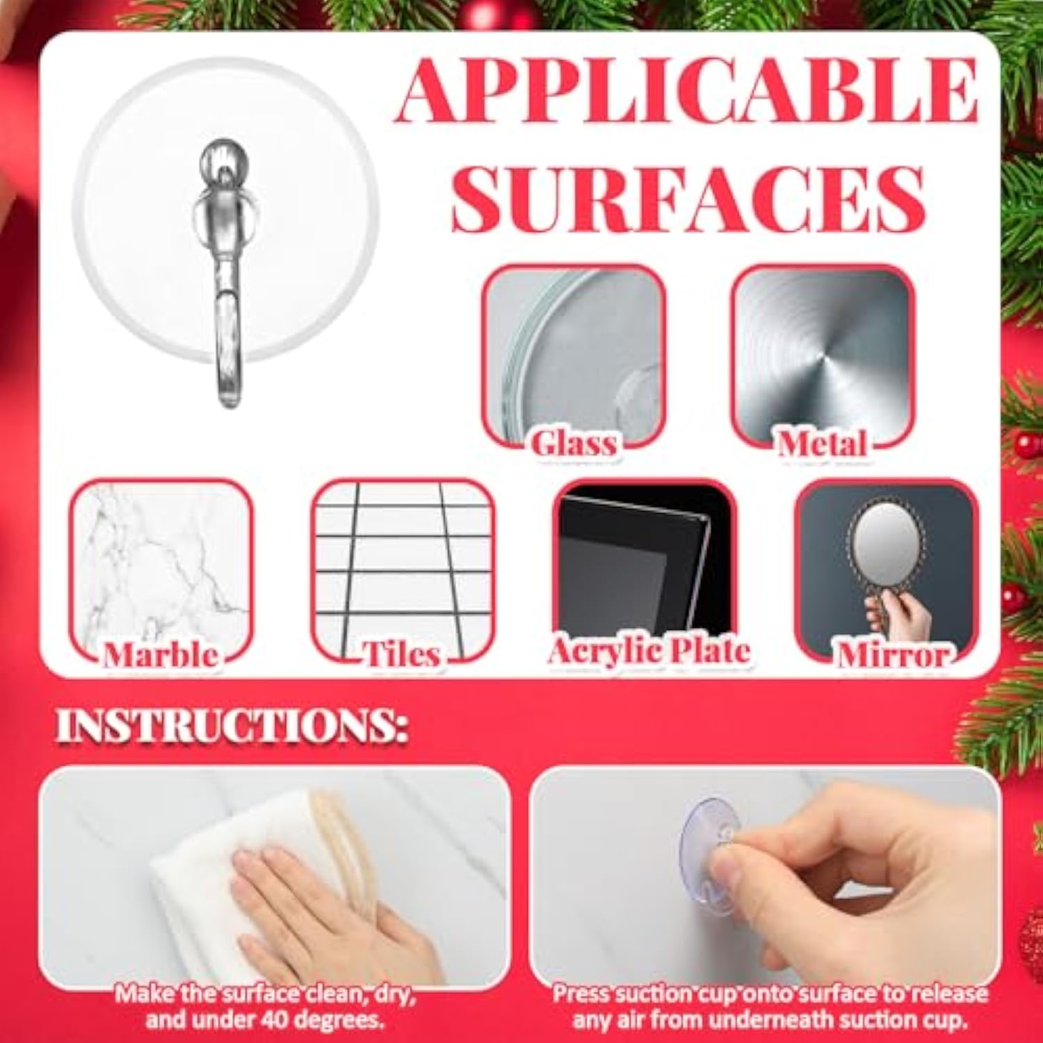 100 Pcs Suction Cup Hooks 1.18 Inch Window Small Suction Cups With Hooks Waterproof Removable Clear Mini Suckers Hanger For Glass Bathroom Wall Door Christmas Wreath Lights Stockings