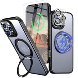 For Iphone 16 Pro Max Case With Screen Protector & Lens Protector [15 Ft Military Drop Protection] Magnetic Kickstand Compatible With Magsafe Slim Translucent Case (Black)