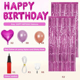 Balmylif Rose Gold Happy Birthday Party Decorations, Includes Happy Birthday Balloon Banner, 2 Foil Backdrops, 2 32-Inch Rosy Heart Balloons, Perfect For Birthdays, Valentine'S Day & Photo Backdrops