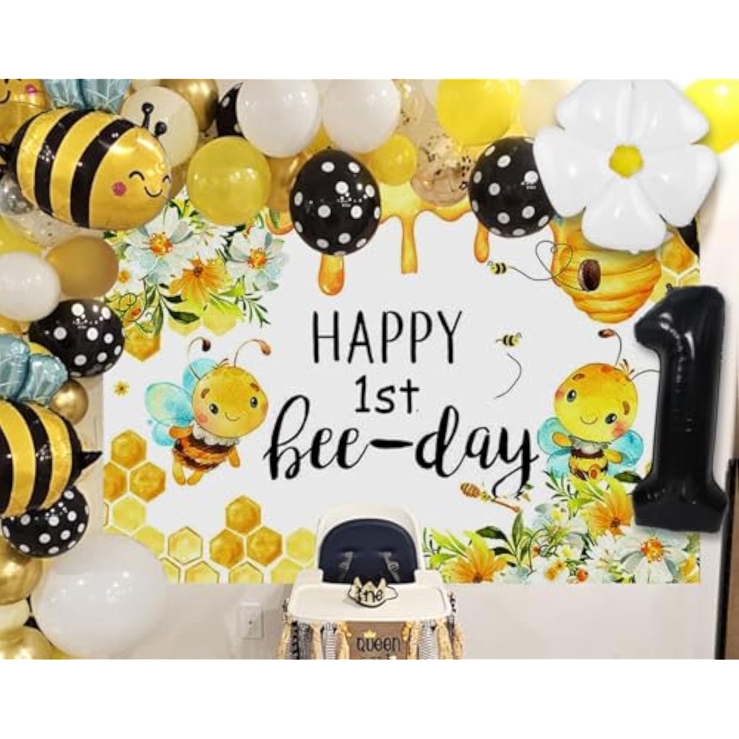 Happy 1St Bee Day Backdrop First Bee Day Birthday Party Decorations Girl Boy So Sweet To Bee One 1St Birthday Decor Bumble Bee Balloons Fun To Bee One Baby Shower