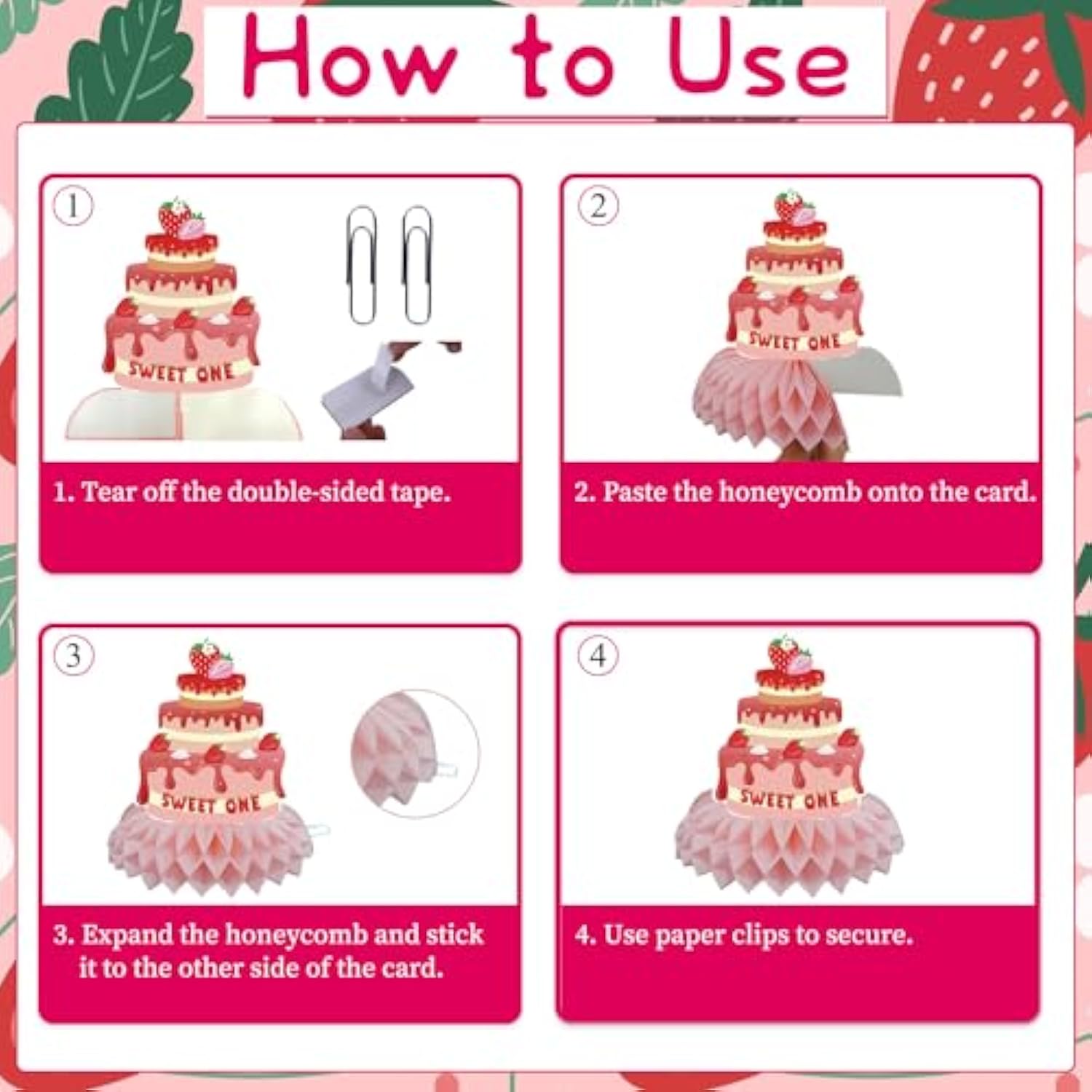 9PCS Sweet One Strawberry 1st Birthday Table Decorations for Baby Girl Party