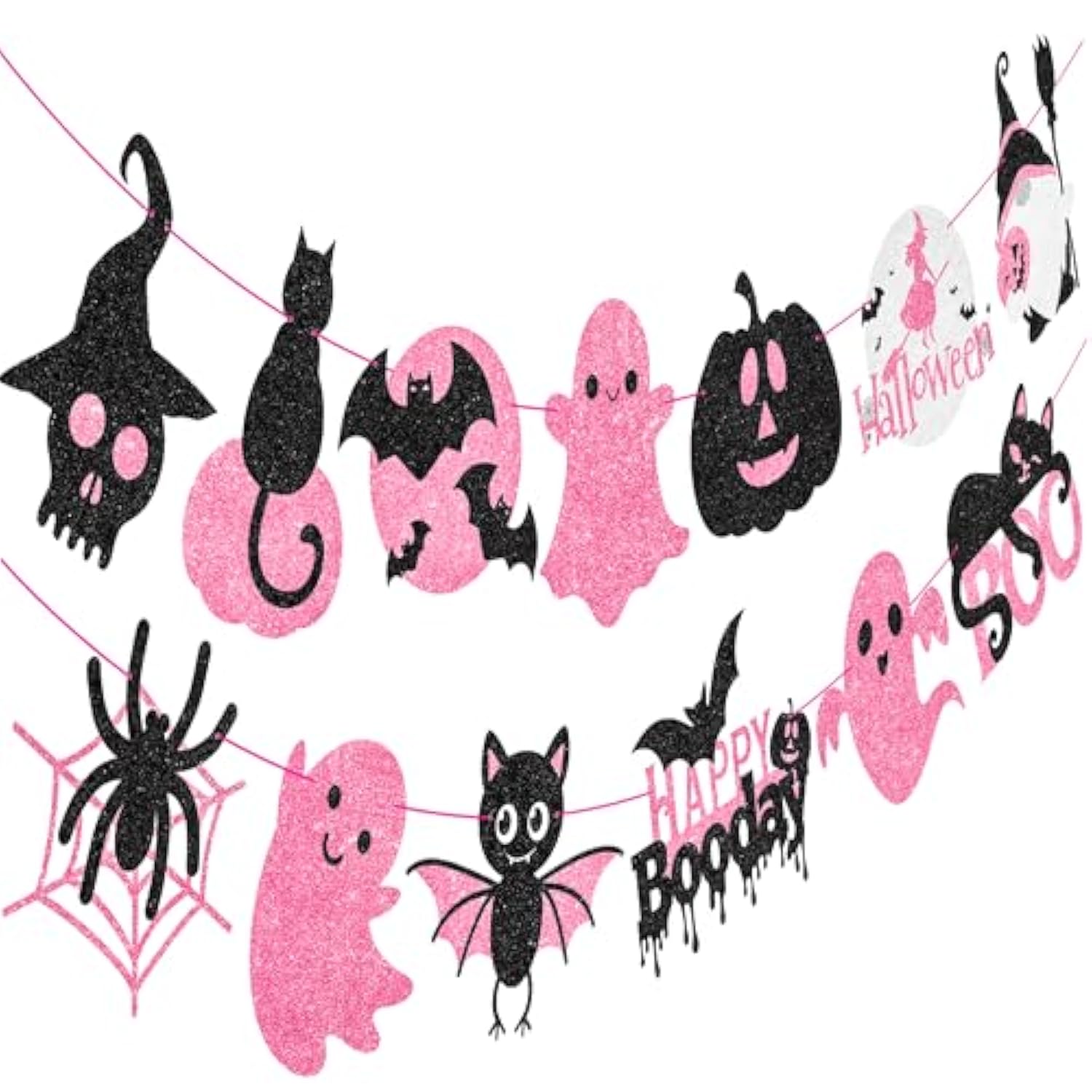 Halloween Party Banner 2pcs Ghost Pumpkin Bat Skull Cutout Banners Boo Birthday Decorations