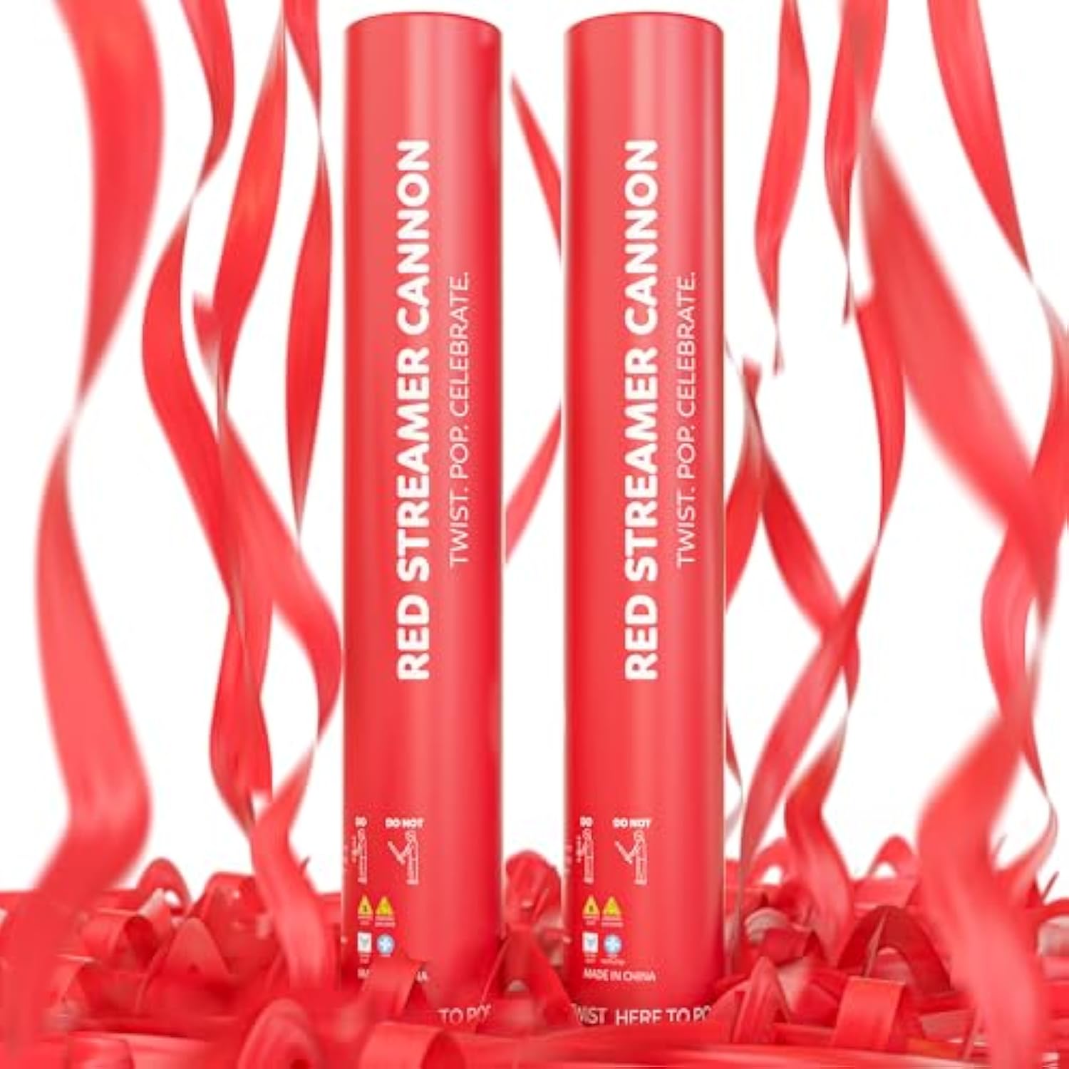2 Pack Streamer Cannon Confetti Poppers | Biodegradable Red Confetti | | Launches Up To 25Ft | Giant (12 In) | Party Poppers For Graduation, Birthdays, Weddings, Valentine'S