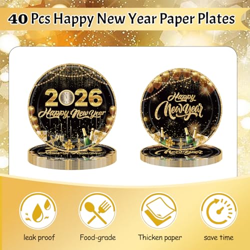 2026 Happy New Year Paper Plates Tableware Set for 20 Guests