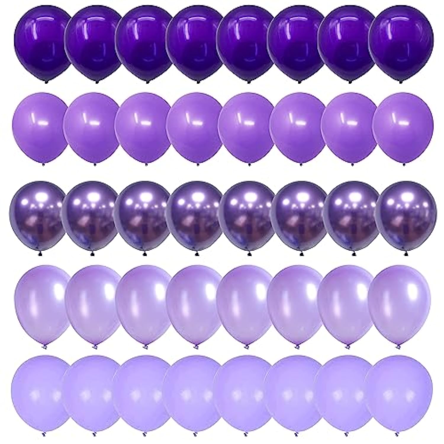Purple Balloons, 60 Packs 12 Inch Metallic Chrome Purple Pearl Macaron Light Lavender Different Shades Balloons For Girl Birthday, Wedding, Anniversary, Baby Shower, Princess Decoration