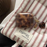 Compatible for AirPods 4 Case with Cleaner Kit Cute Cool Brown Leopard Cool Amber Tortoise Aesthetics Design Shockproof Love Keychain Cover for Girls