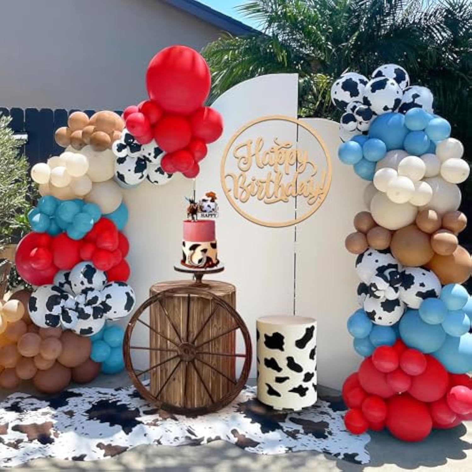 158PCS Red Blue Cow Balloon Garland Kit - Farm & Western Theme Party Decorations