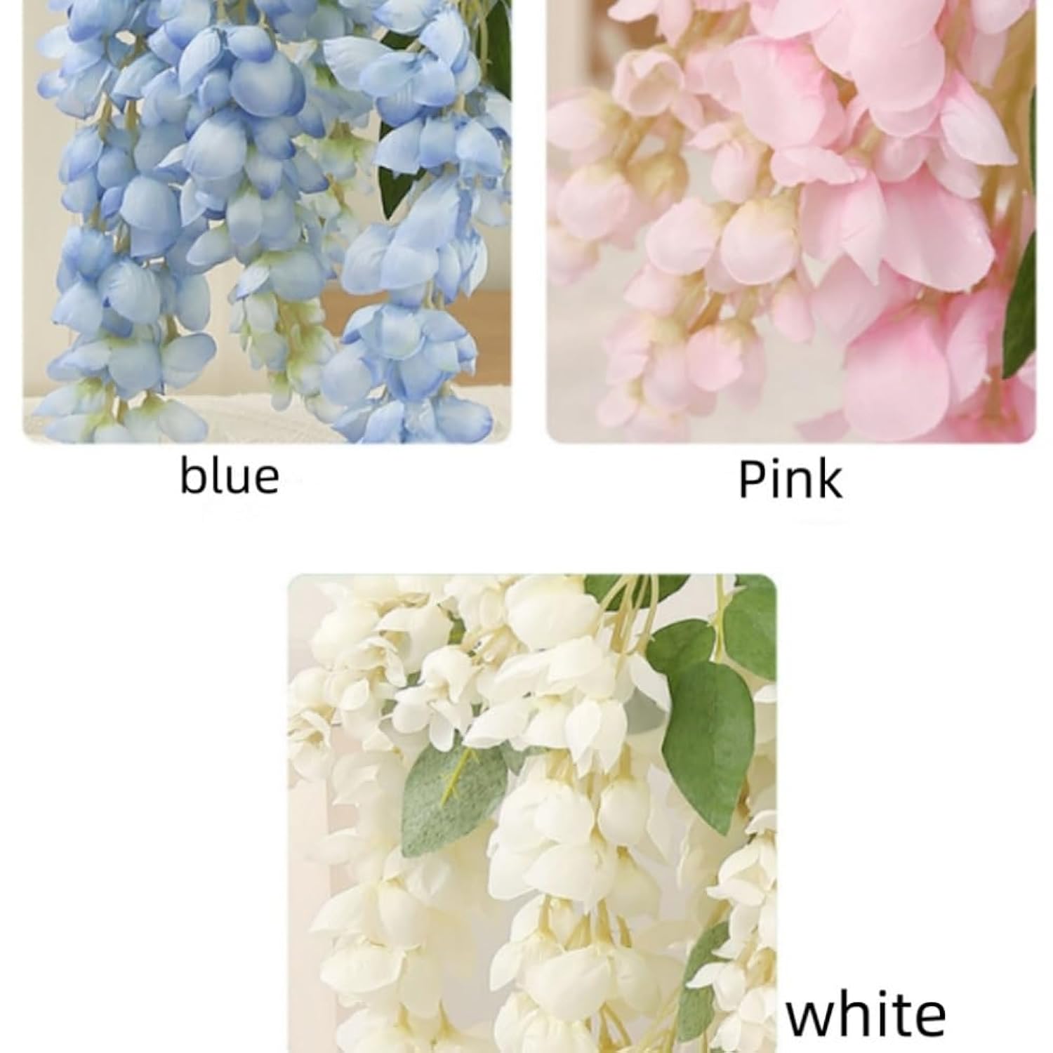 47''Silk Amber Wisteria Artificial Flowers 2 Branches, Fake Wisteria Floral Hanging Plant Garland,Hanging Flower Stem For Home Decor, Party, Floor Vase, Wedding Arrangement Decoration (White)