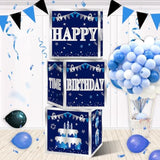 3 Packs Blue Birthday Decorations Boxes For Men Boys, Blue Silver Happy Birthday Balloons Boxes Party Supplies, 16Th 18Th 21St 30Th 40Th 50Th 60Th Bday Cardboard Box Decoration