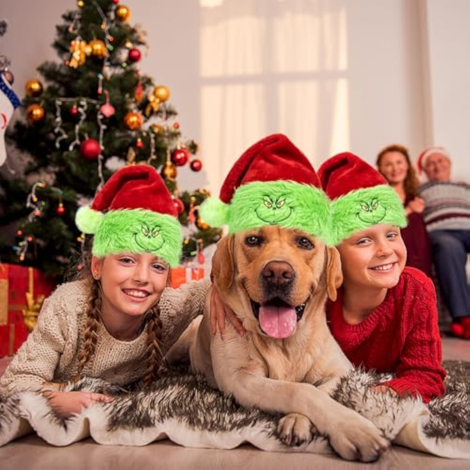 Kids Santa Hat?Velvet Christmas Hat With Funny Elf Monster Face For Baby Toddler?New Year Party Headwear (Kids)