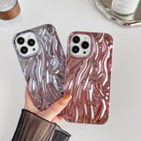For Iphone 13 Pro Max Case,Pleated Water Ripple Chrome Wave Pattern Soft Phone Case (Gold)