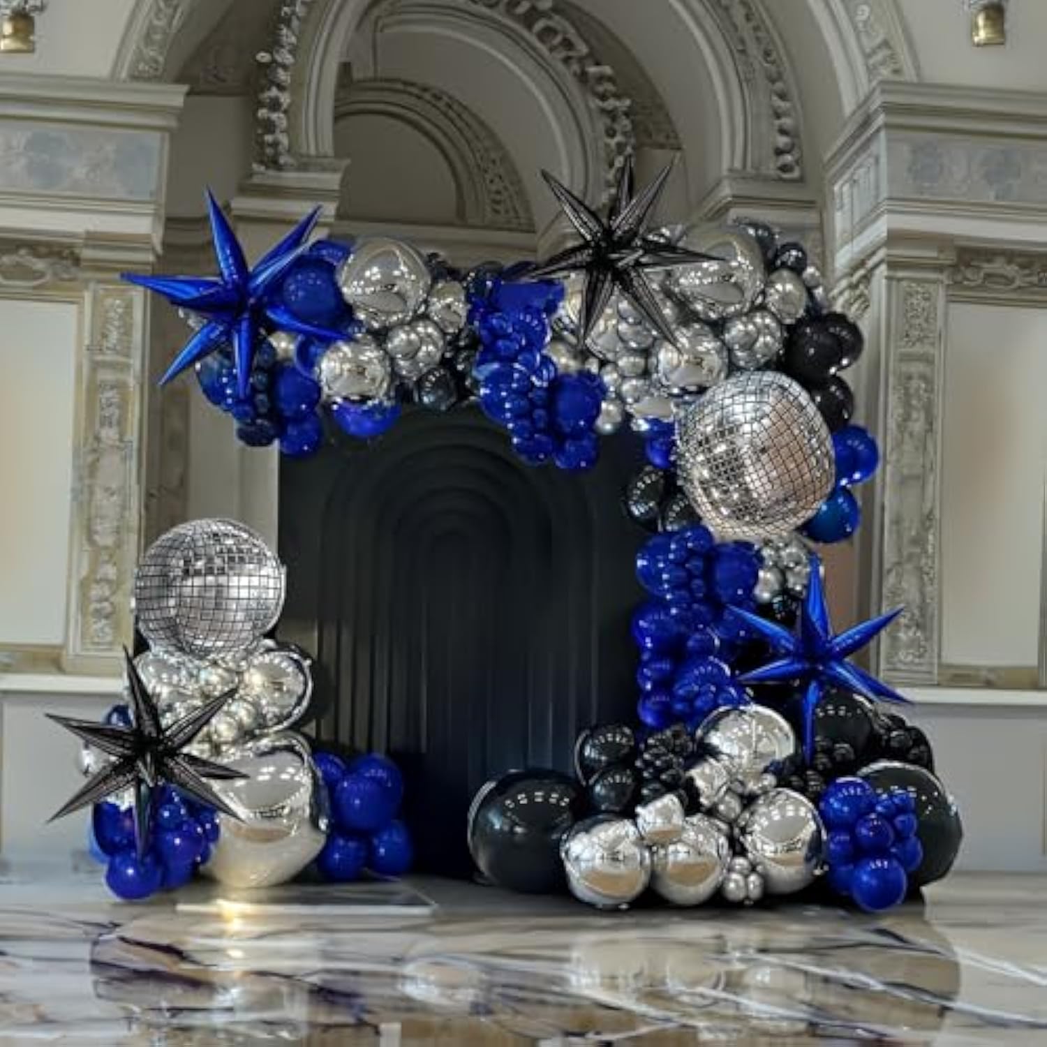 Royal Blue, Black & Silver Balloon Arch Kit: Party Decor
