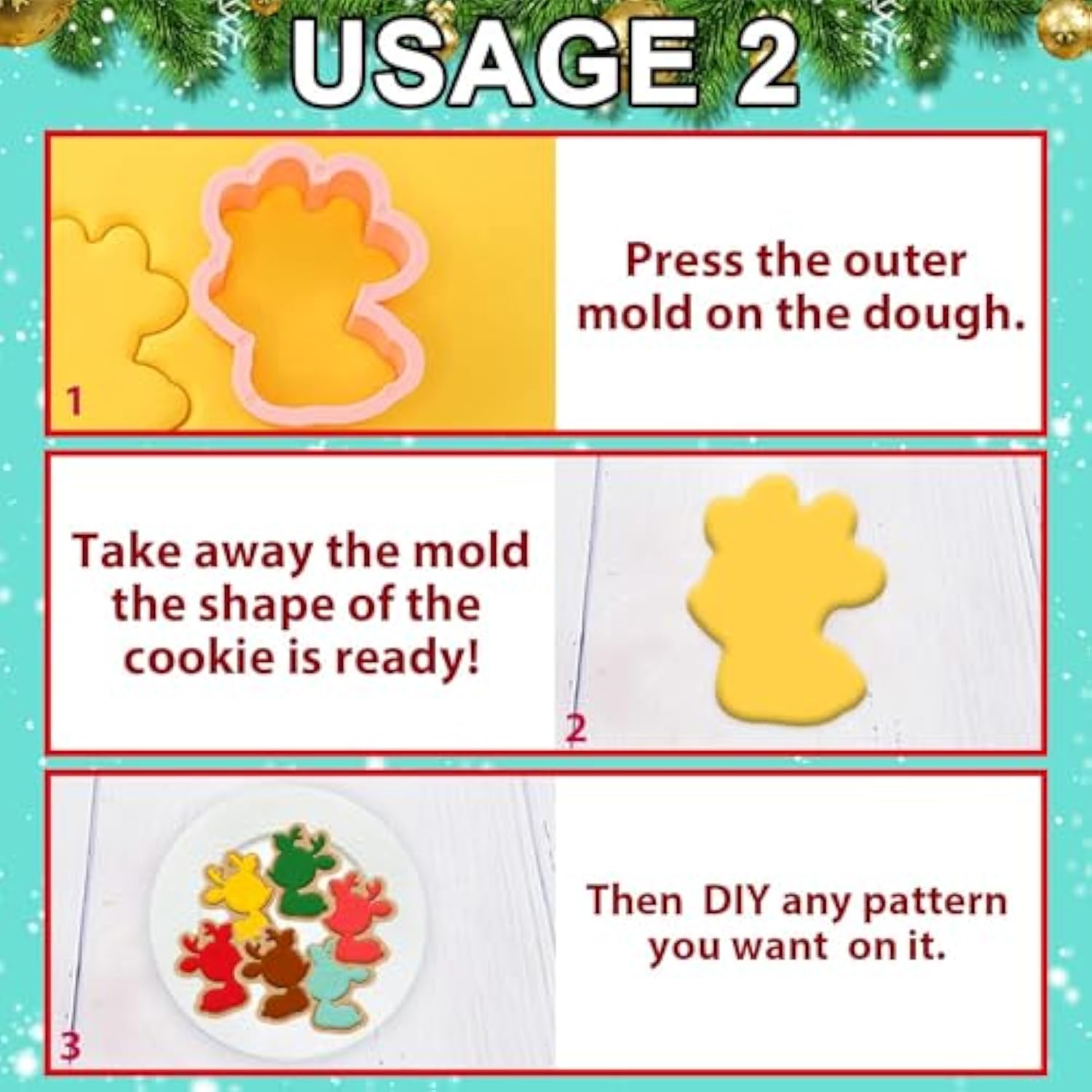 Christmas Cookie Cutters, 3D Christmas Holiday Cookie Cutters Shapes With Santa/Xmas Tree/House/Deer, Christmas Party Decorations Ornaments