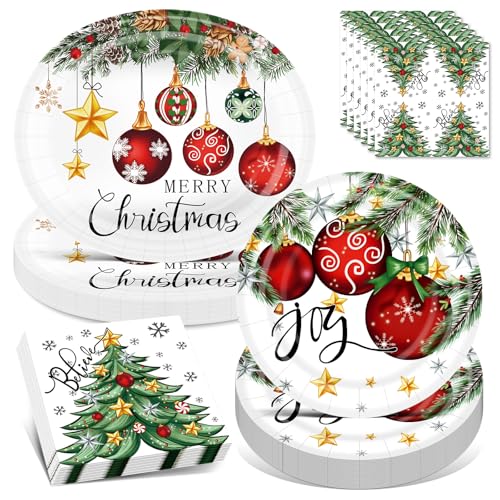 100PCS Christmas Paper Plates and Napkins Set- (25 Guests)