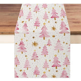 Christmas Table Runner 13X72 Inch, Pink Merry Christmas Trees Table Decors For Seasonal Winter Xmas Holiday Farmhouse Home Kitchen Dining Party