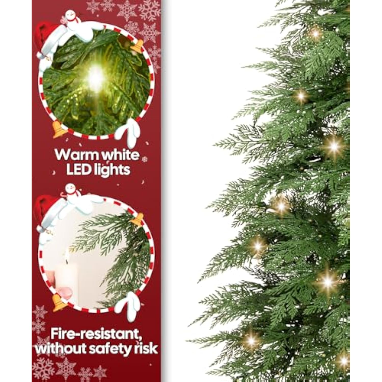 7Ft Artificial Christmas Tree With 350 Warm White Led Lights, Pre-Lit Xmas Tree With Realistic Bark For Indoor Outdoor Holiday Decor
