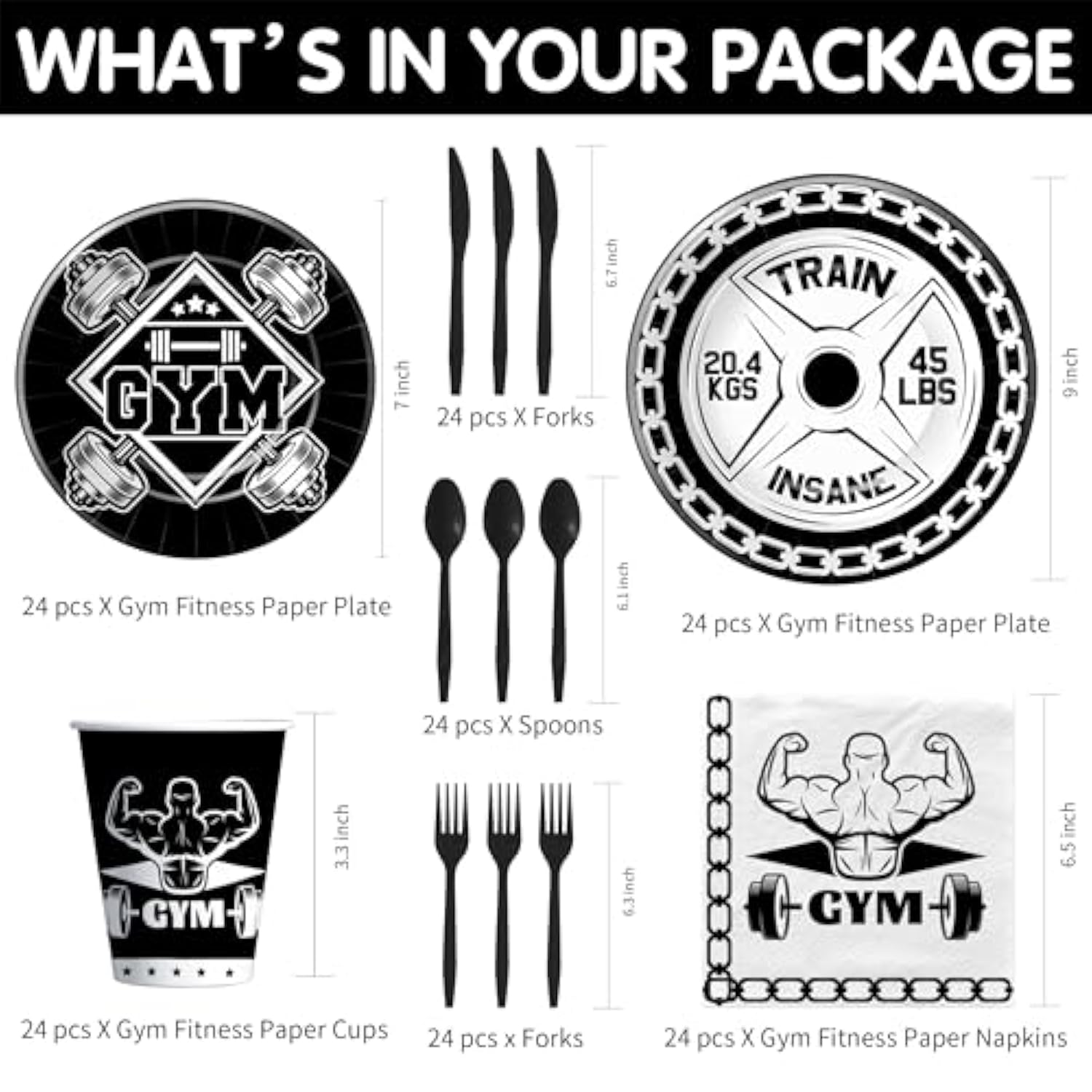 Gym Party Decorations Tableware - Gym Bodybuilder Birthday Party Supplies, Paper Plate, Napkin, Cup, Cutlery, Fitness Barbell Birthday Decorations For Gym Lovers And Weight Lifters | Serve 24