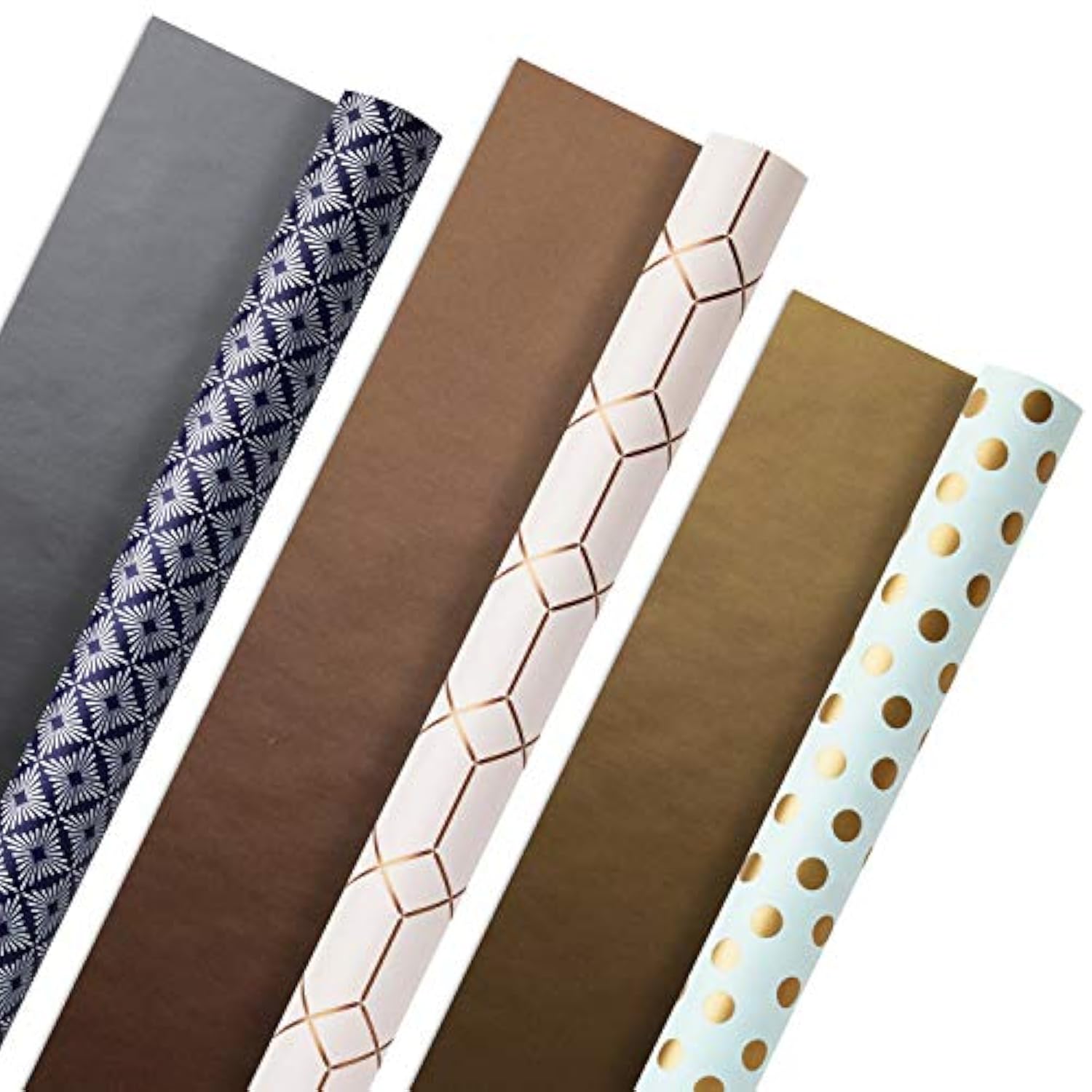 Hallmark Wrapping Paper Rolls for Graduation, Wedding, Birthday, Baby Shower, Bridal Shower - Foil Metallic Pastel Gift Wrap Paper (Set of 3 Reversible Rolls: 120 sq. ft. ttl.)