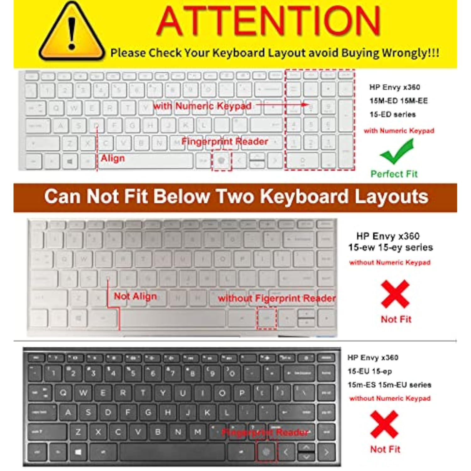 Keyboard Cover for HP Envy x360 2-in-1 15.6 with Fingerprint Reader 15M-ED0013DX