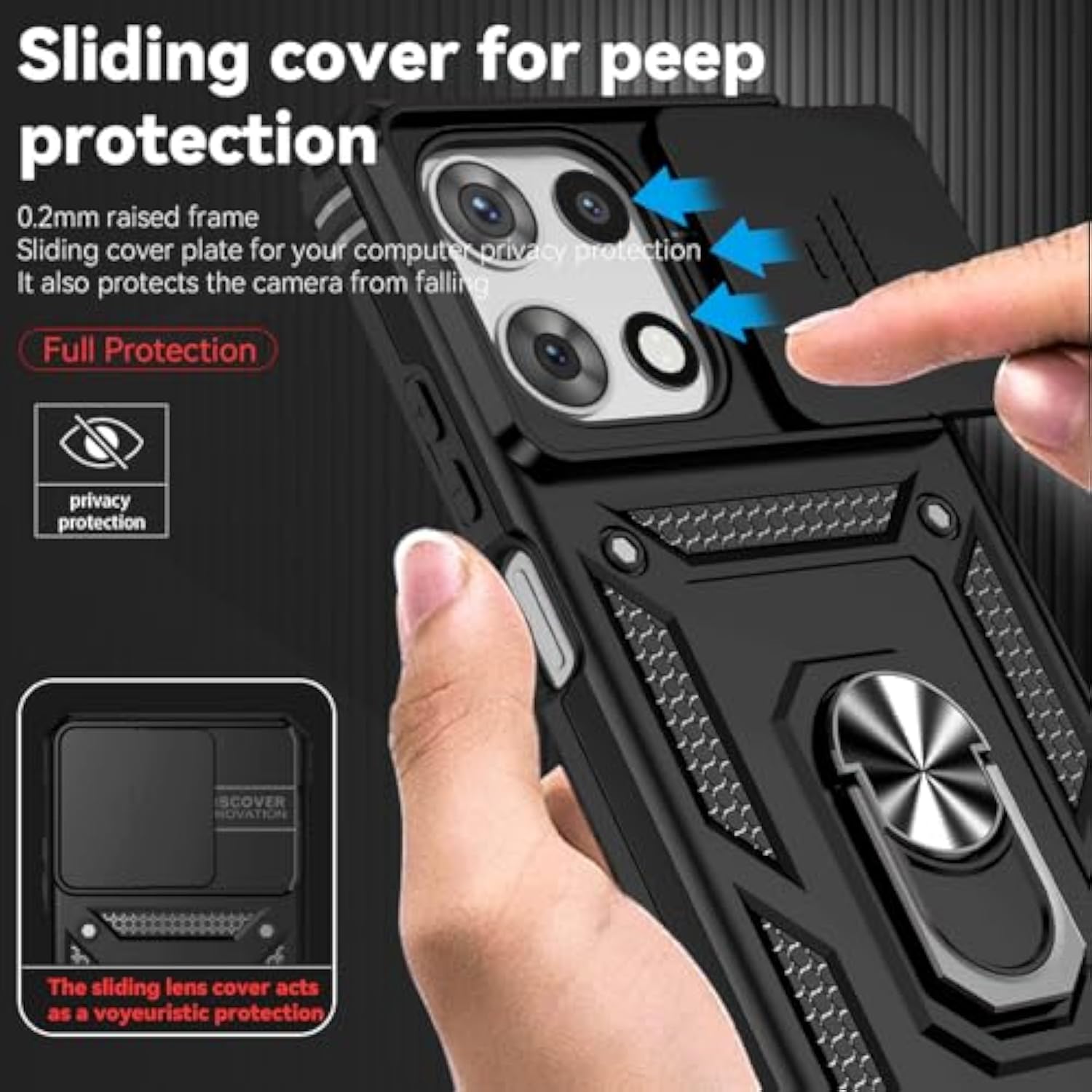 Moto G 2025 Case with Slide Camera Cover HD Screen Protector Magnetic Ring Black