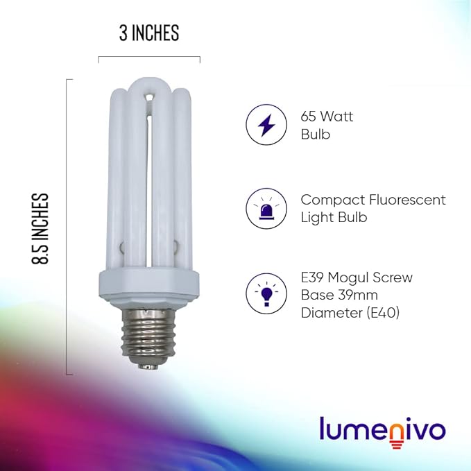65W CFL Bulb E39 Mogul Base 6500K Daylight 300W Equivalent Quad Tube 4U Security Light 2 Pack
