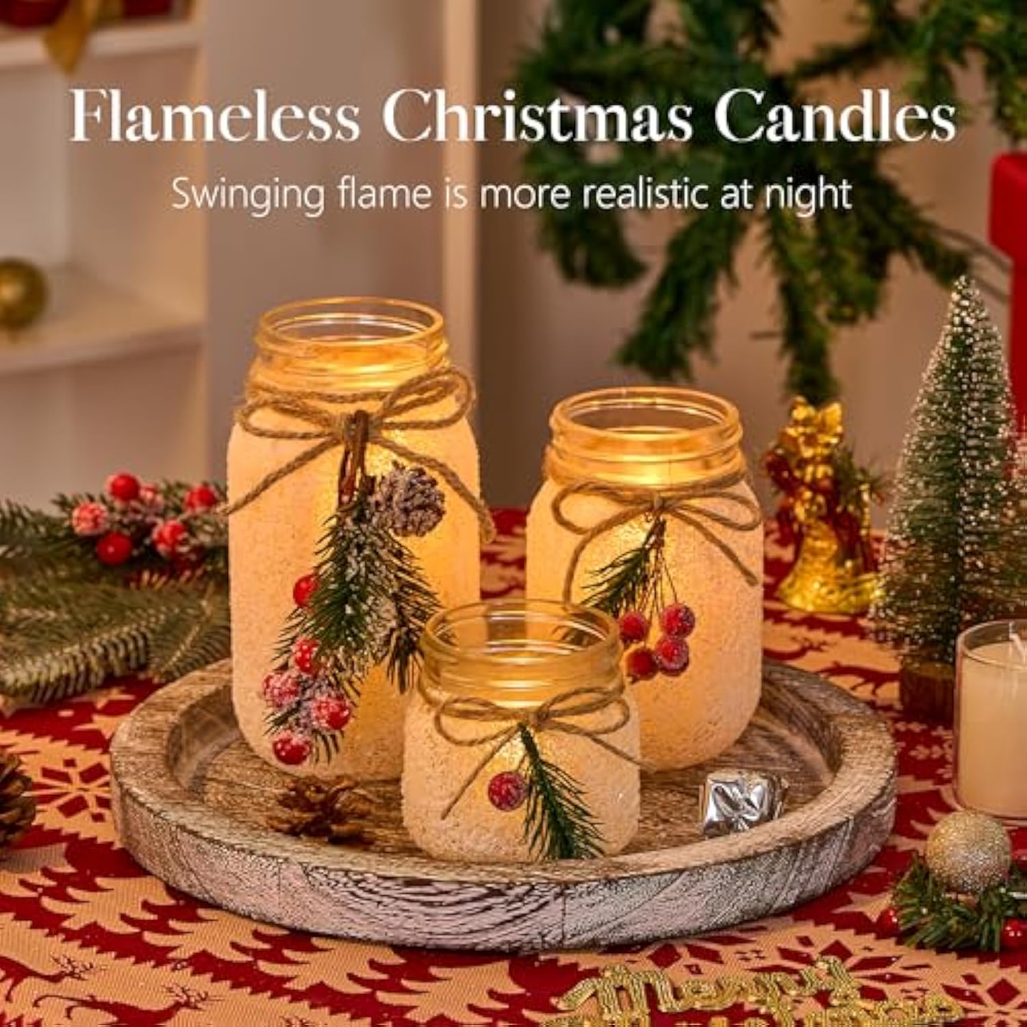 Christmas Centerpieces For Tables, Table Decor With Mason Jar, Flowers, Christmas Winter Table Decorations Centerpieces, Xmas Holiday Center Pieces For Tables, Kitchen, Room, Dining Decor