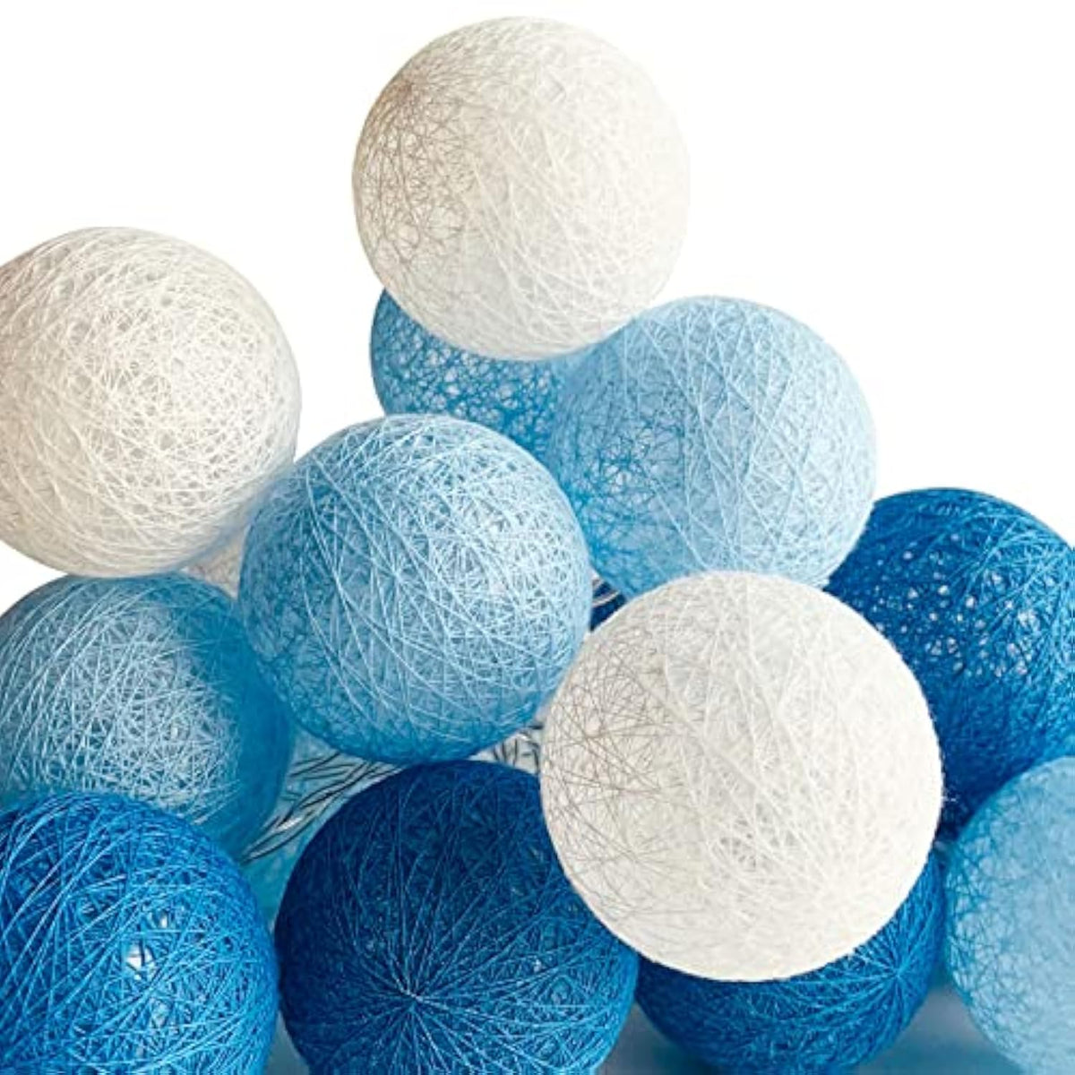 Blue 6Cm Cotton Balls String Lights Pom Pom Lights For Bedroom Playroom 3M/10.2Ft 20 Leds Fairy Lights For Bedroom, Apar