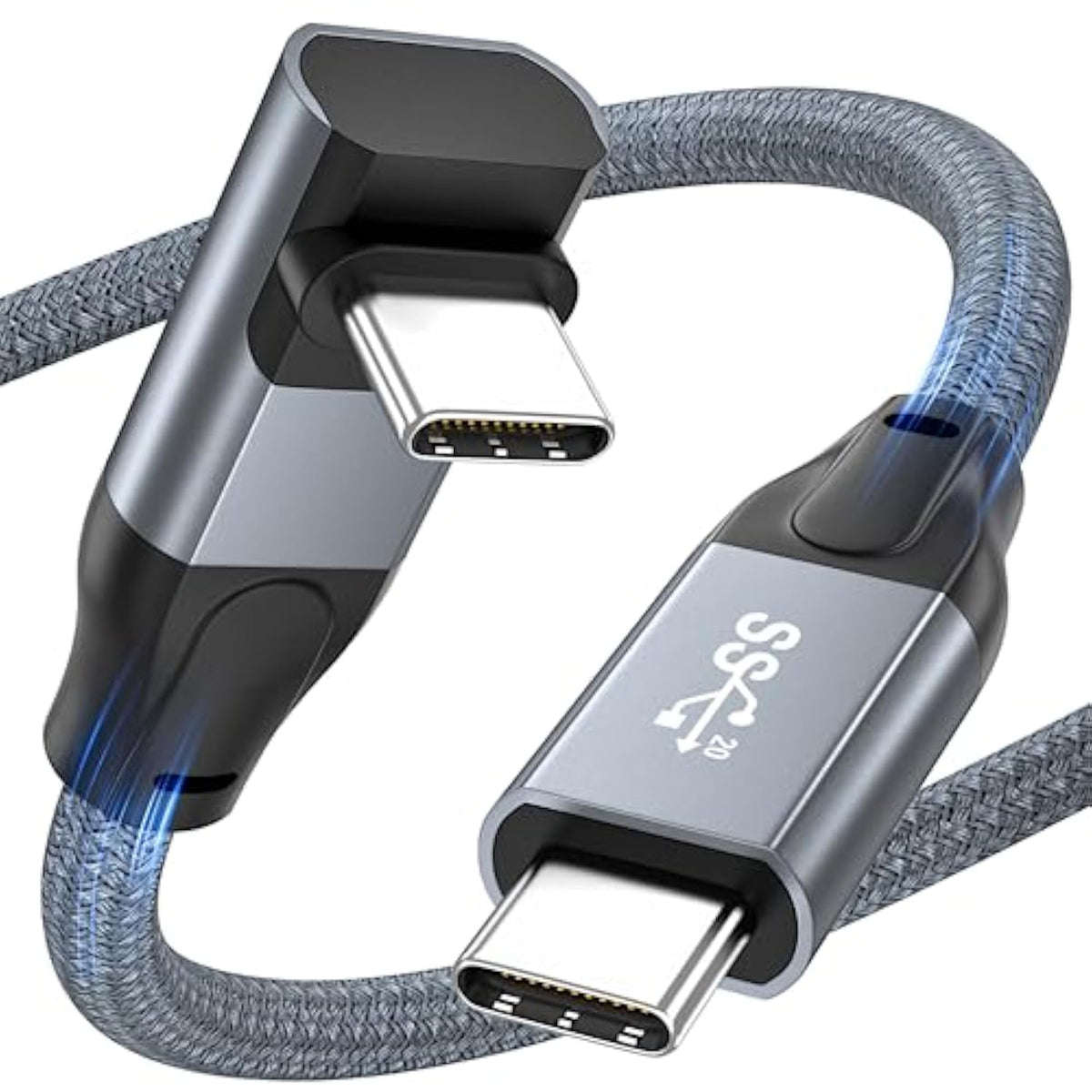 Usb C To Usb C Cable Right Angle 20Gbps Data Transfer 4K@144Hz/60Hz Video Cable 100W Fast Charging High Speed 90 Degree Usb C 3.2 Gen2X2 Compatible With Samsung Thunderbolt 4/3 Macbook Ipad