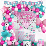108 Pcs Surprise Birthday Party Decorations, Doll Themed Cartoon Birthday Party Decorations Backdrop Balloon Garland Arch Banner Cake Cupcake Topper Star Bow Tie Spot Pink Teal Blue