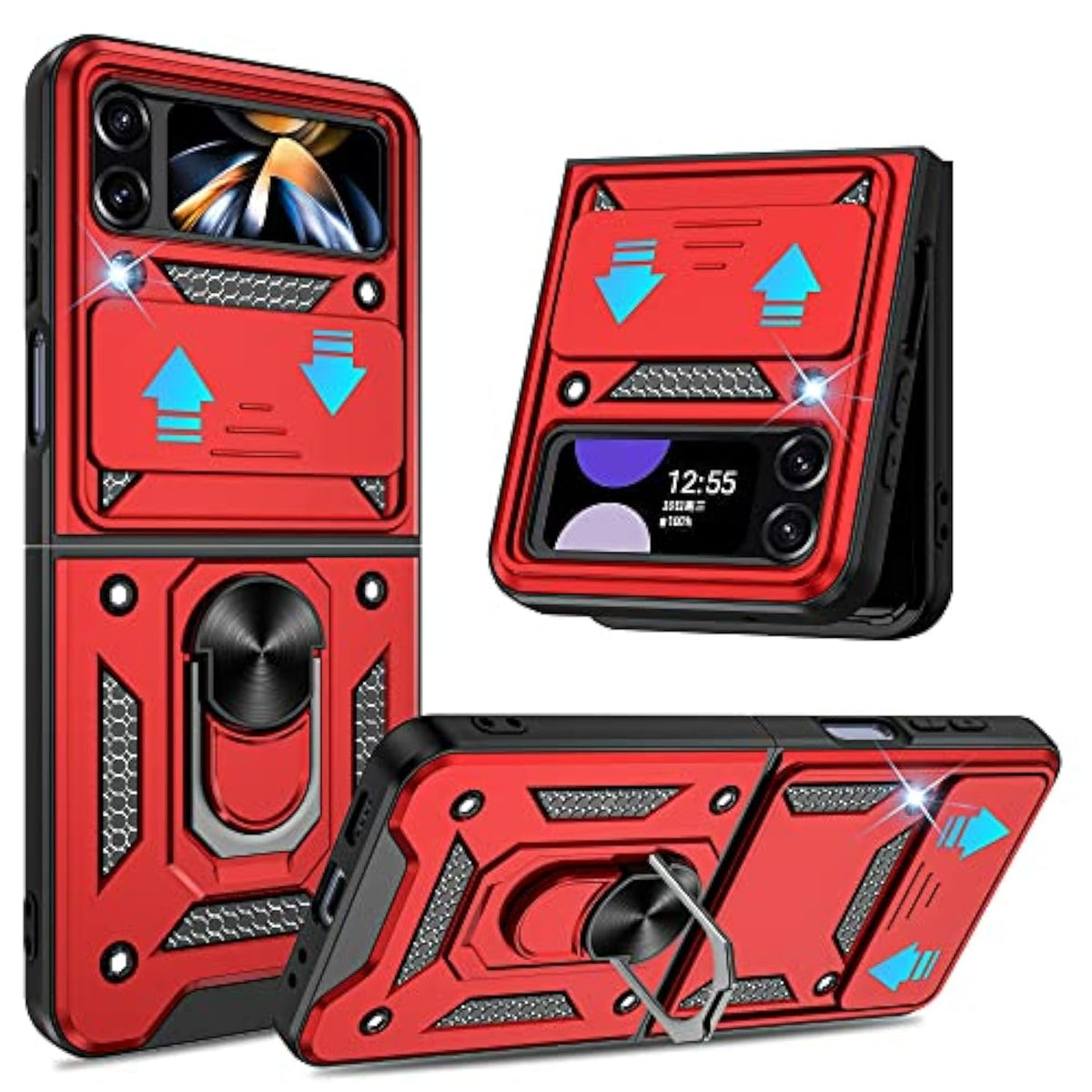 For Samsung Galaxy Z Flip 4 Case With Slide Camera Cover, 360°Rotation Ring Kickstand [Military Grade] Case For Samsung Galaxy Z Flip 4,Red