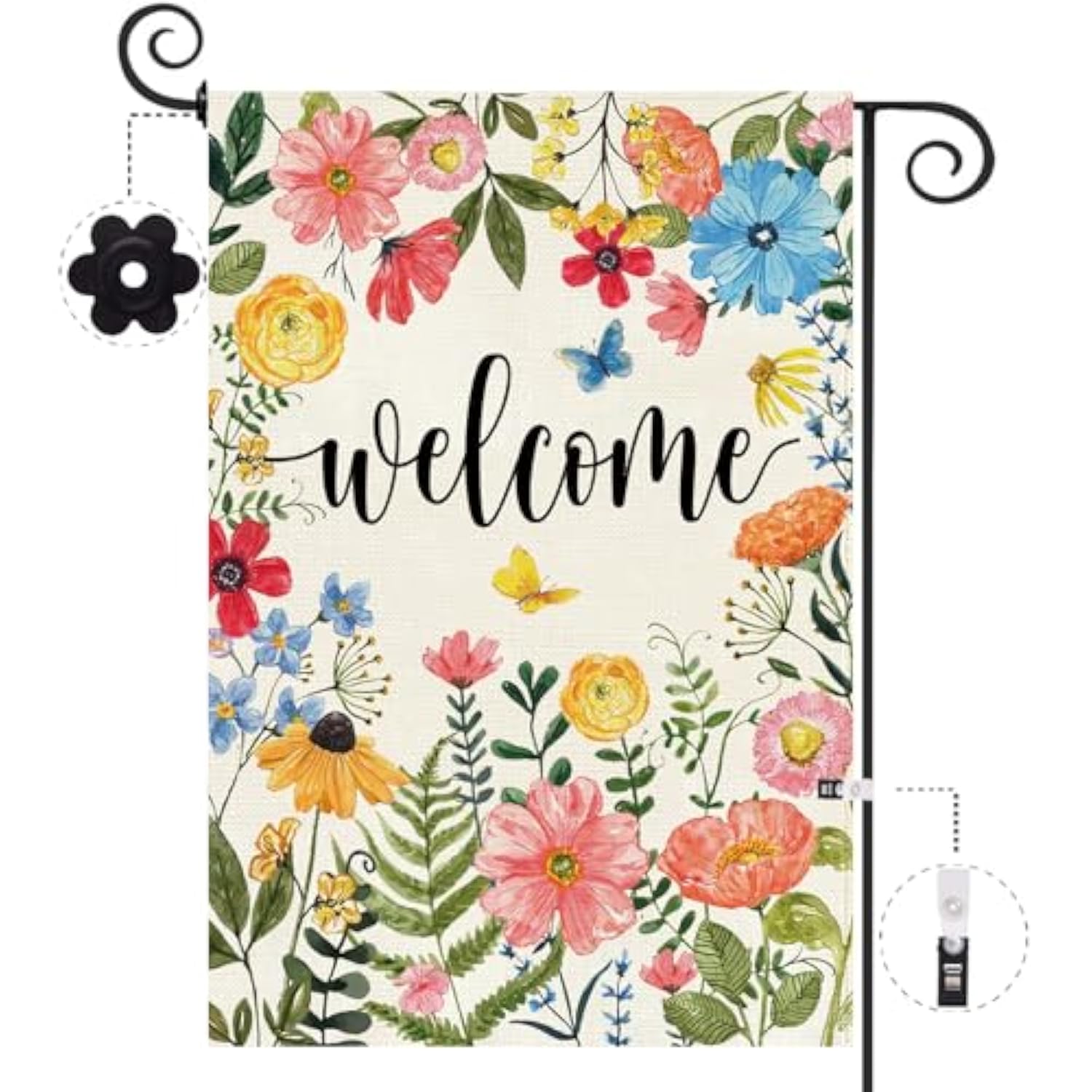 Spring Summer Welcome Wildflower Garden Flag 12.5 X 18 Inch Double Sided Burlap Pink Flower Green Leaf Farmhouse Small Yard Flag Summer Holiday Seasonal Outdoor Outside Decoration