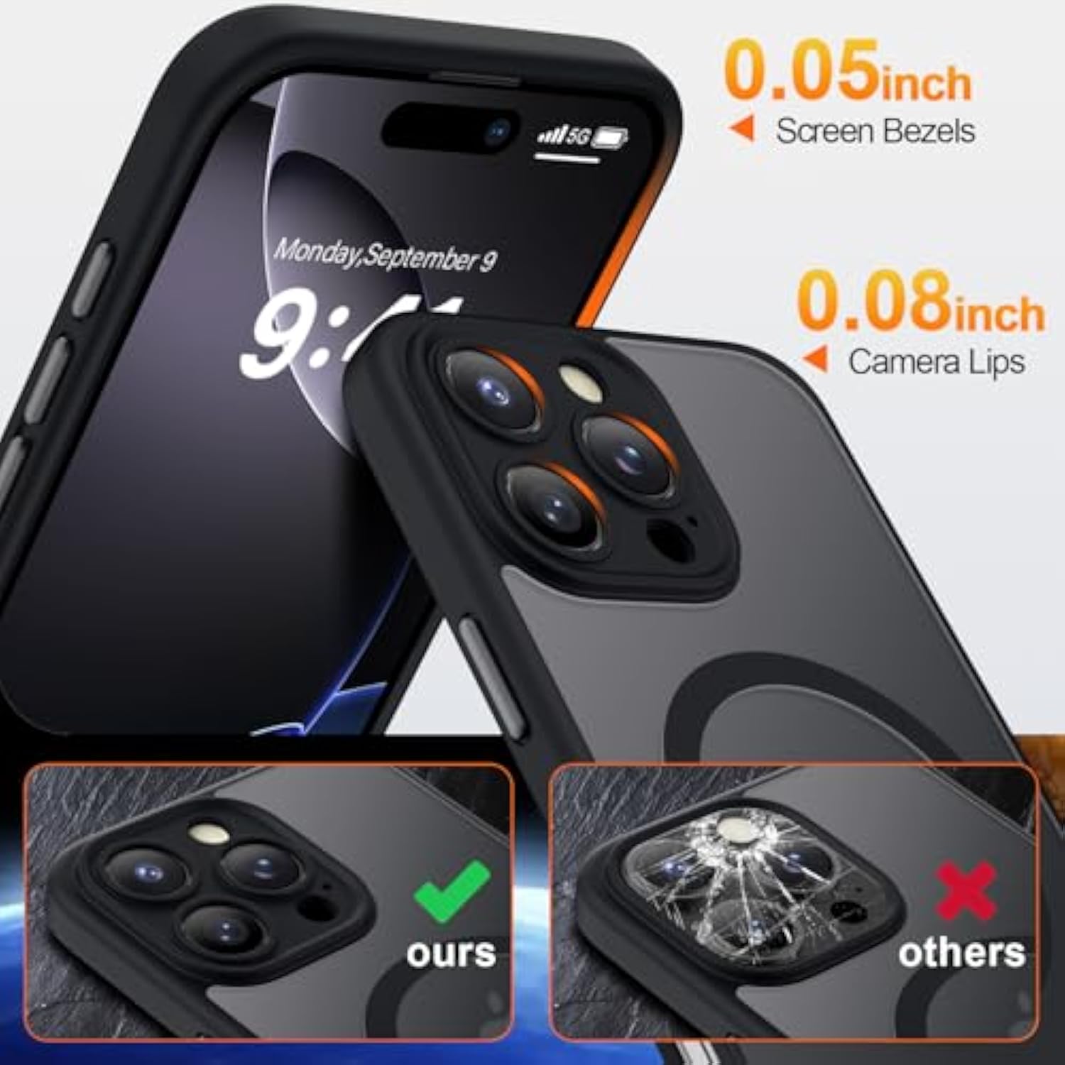 Magnetic For Iphone 16 Pro Max Case With 2 Privacy Screen Protectors - Upgraded Camera Protection - Wireless Charging Compatible,21Ft Drop Tested,Slim Fit Matte Phone Case - Black