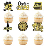 24Pc 2026 Happy New Year Cupcake Toppers Black Gold Party Decor