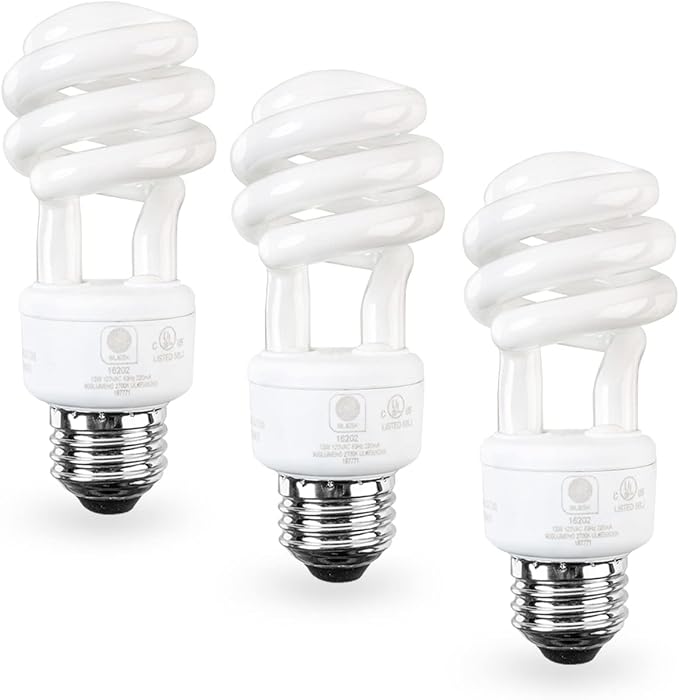 13W Spiral CFL Light Bulbs E26 Base 2700K Warm White 800 Lumens 65W Equivalent UL Listed 3 Pack