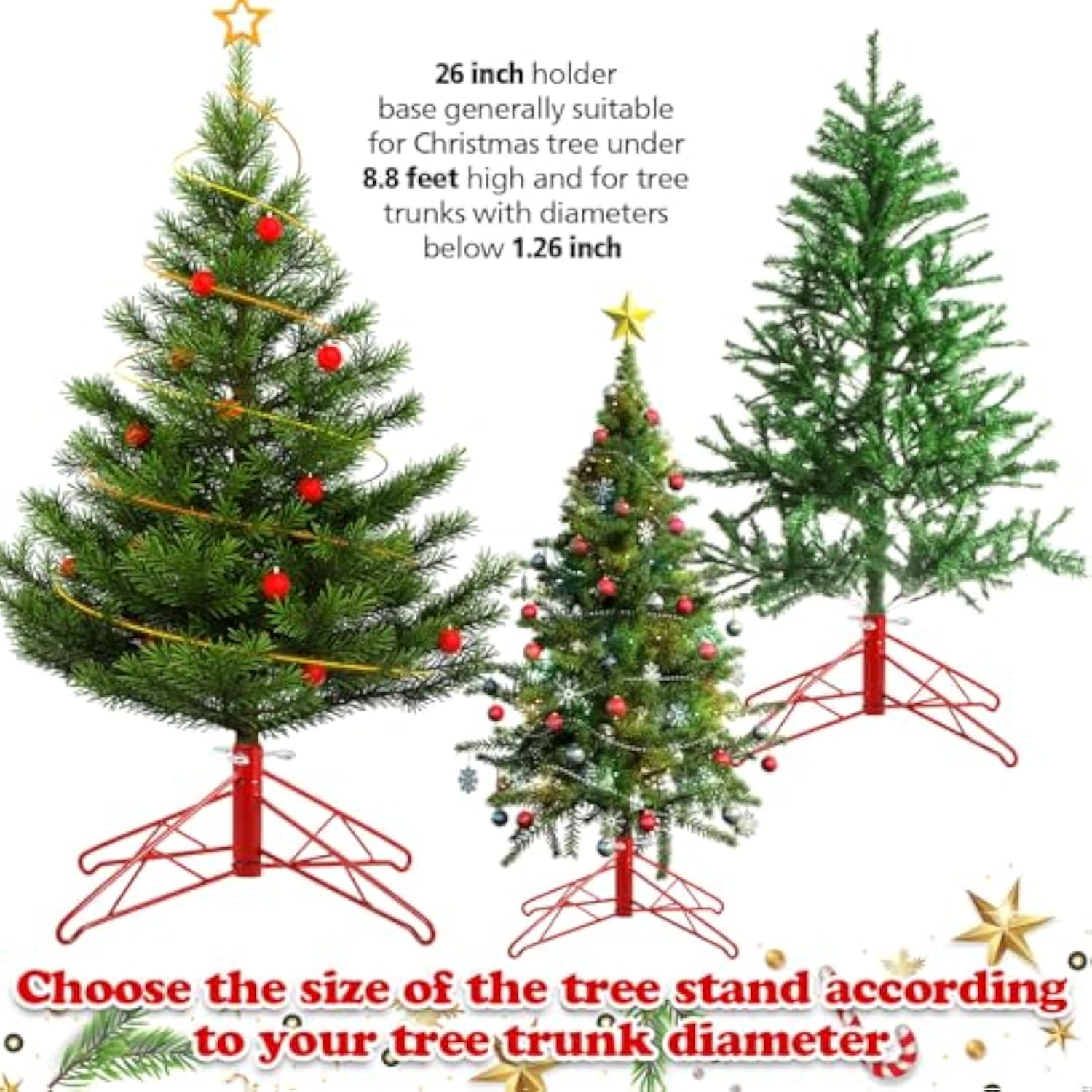 Christmas Tree Stand For Artificial Tree Folding Stand For Christmas Winter Holiday New Year Decorations (Red, 26 Inch)