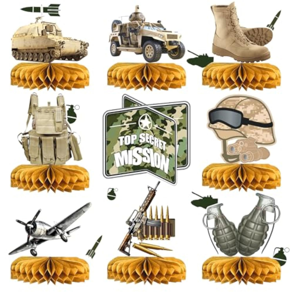 Army Party Decorations Centerpieces, 3D Tank Honeycomb, Military Table Decorations, Army Birthday Party Decorations For Baby Shower Camo Birthday Party