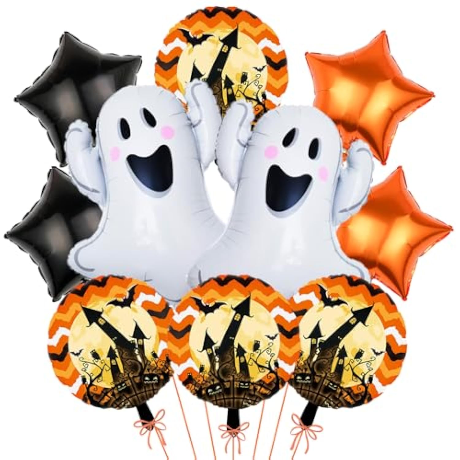 Halloween Foil Balloons – Ghost Balloons with Orange & Black Star Decorations