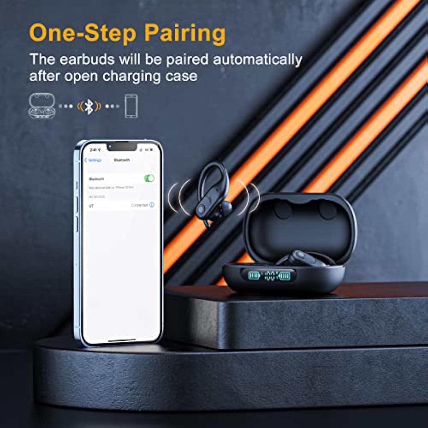 Wireless Earbuds Bluetooth Headphones 130Hrs Playtime With 2500Mah Wireless Charging Case Led Diaplay Hi-Fi Waterproof Over Ear Earphones For Sports Running Workout Gaming