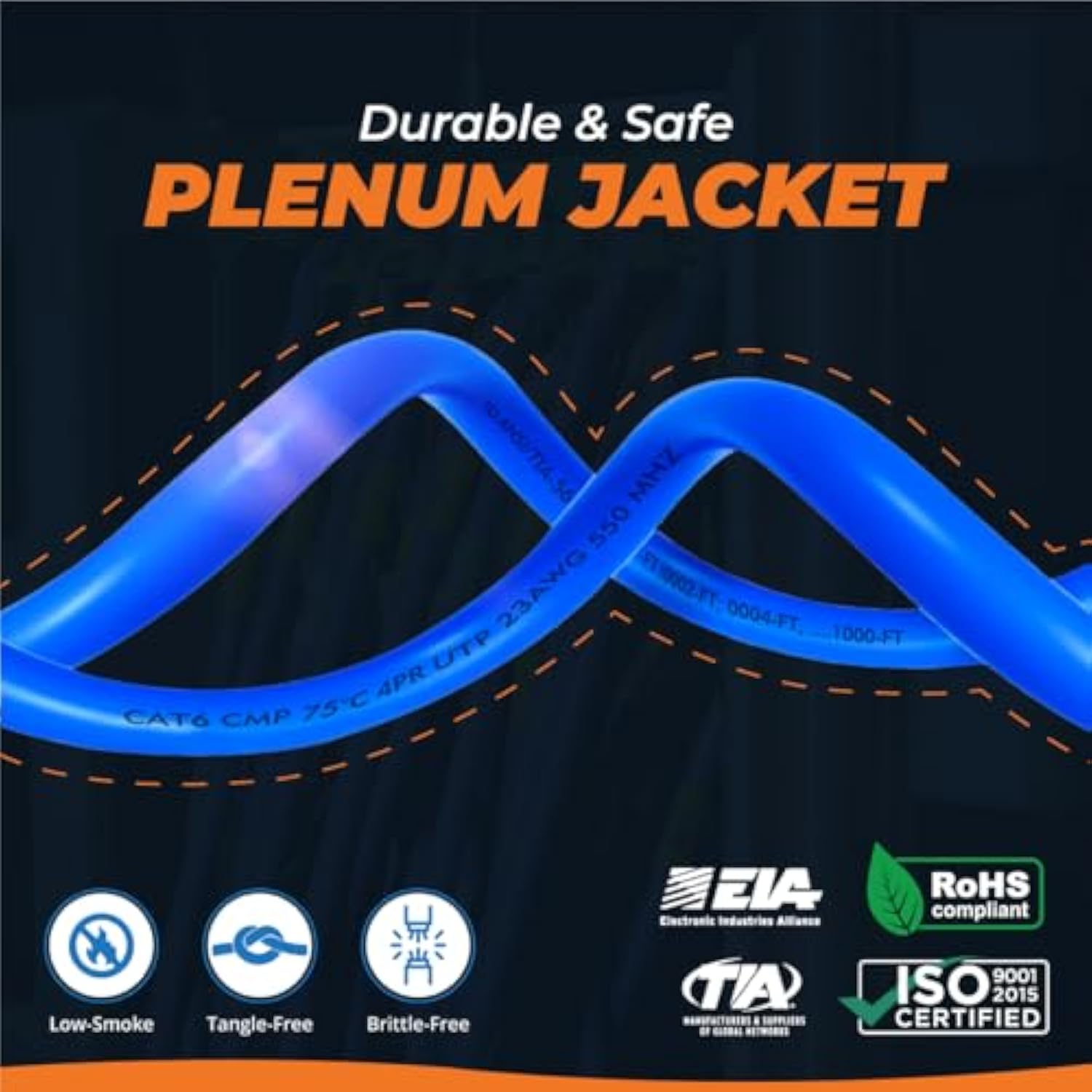 Cat6 Plenum (Cmp) 1000Ft Cable | 550 Mhz, 23Awg 4 Pair, Utp | Fluke Dtx-1800 A