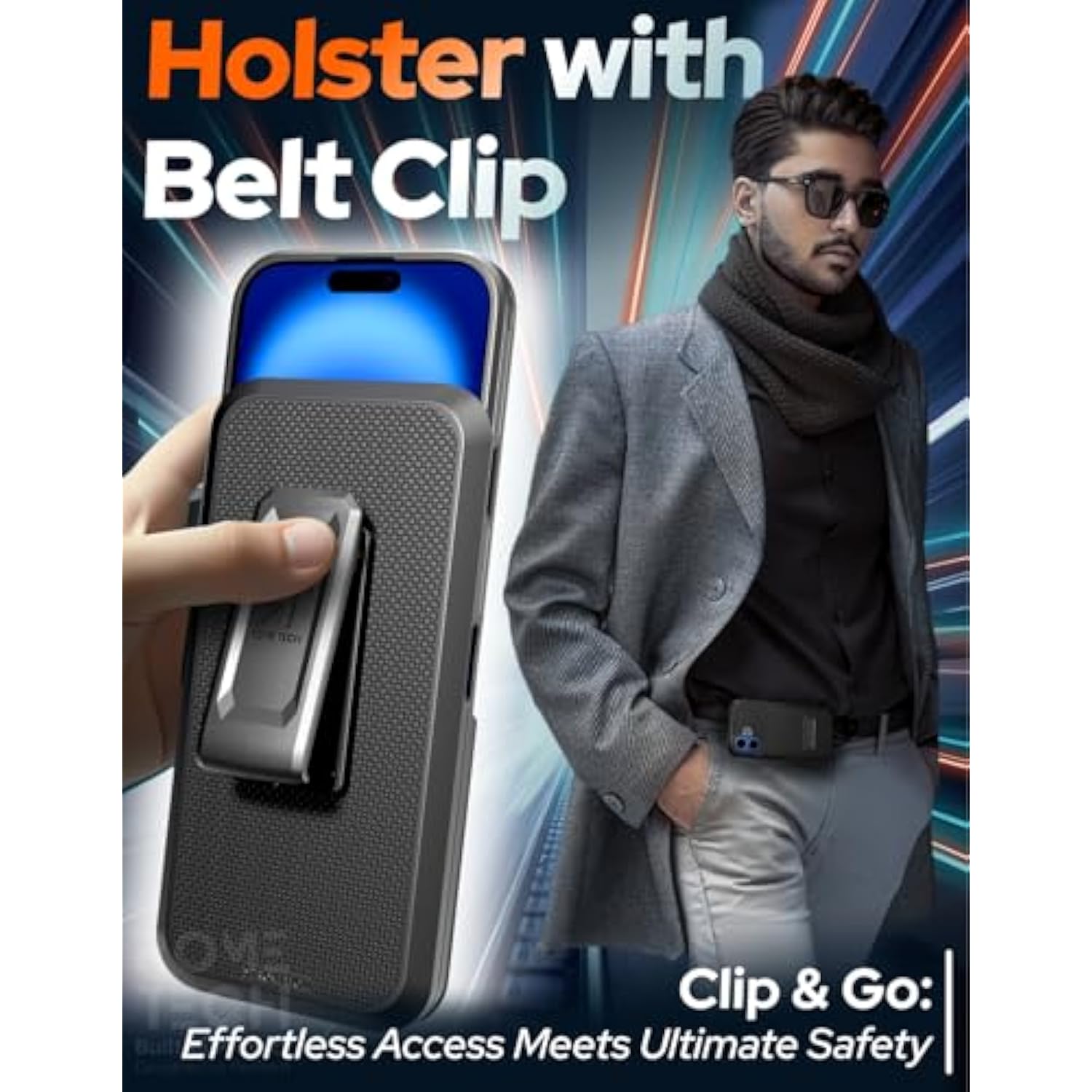 Designed For Apple Iphone 16 Case With Belt Clip Holster - Compatible With Magsafe Magnetic Heavy Duty Phone Cover With Kickstand - Black