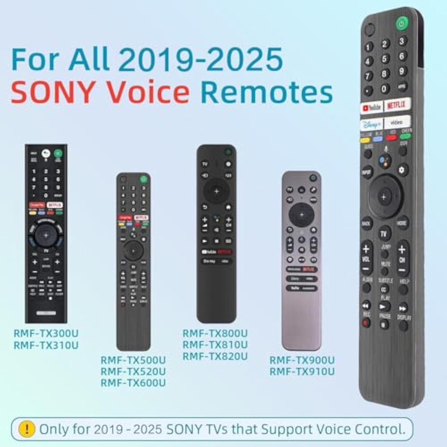 for Sony TV Remote Replacement, for Sony TVs and Bravia TVs with Voice Command. for All 2019-2023 Sony XR/XBR/KD Series 4K LED OLED Google/Android Smart TVs. 1-Year Full .