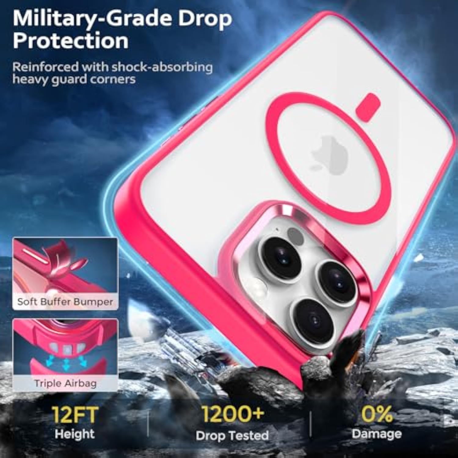 Magnetic For Iphone 16 Pro Max Case, [Compatible With Magsafe] [Military-Grade Protection] Clear Hard Back&Soft Tpu Frame Shockproof Protective Case For Iphone 16 Pro Max-6.9'' ?Hot Pink?